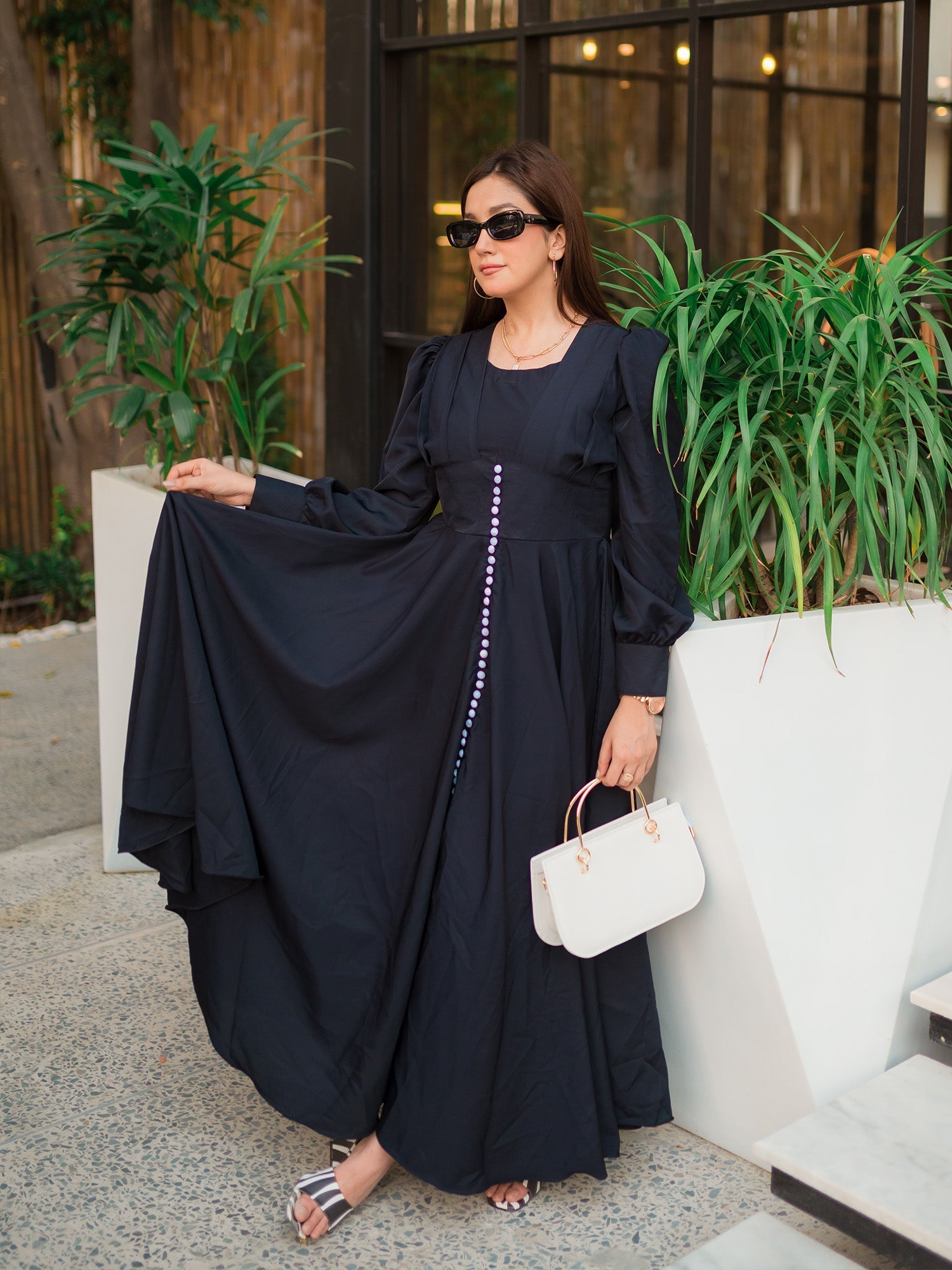 Cross button down maxi dress (black)