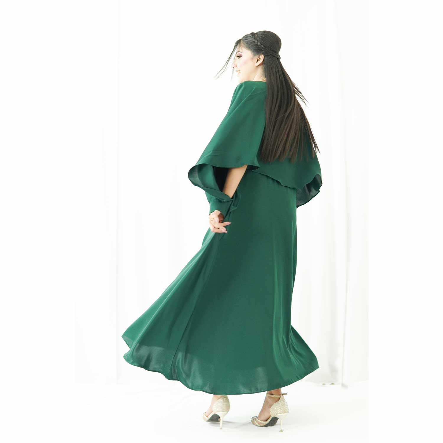  Emerald Green Long Sleeve Wavy Maxi Dress 