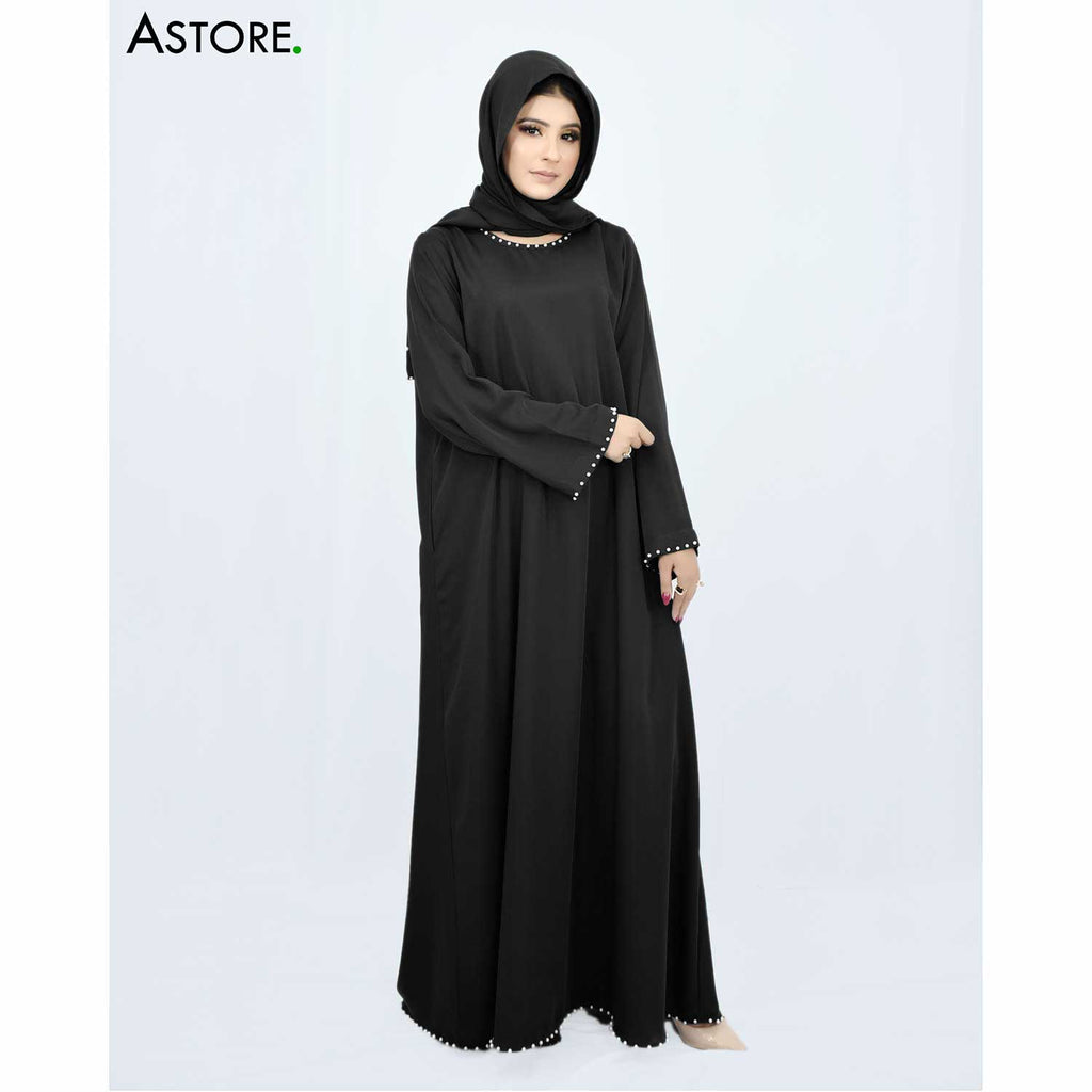 Sheer Pearl Abaya (Emerald Black) for Women online in Pakistan