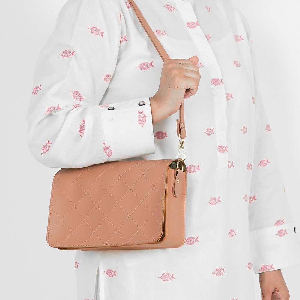 Cross Stitch Crossbody Bag Peach