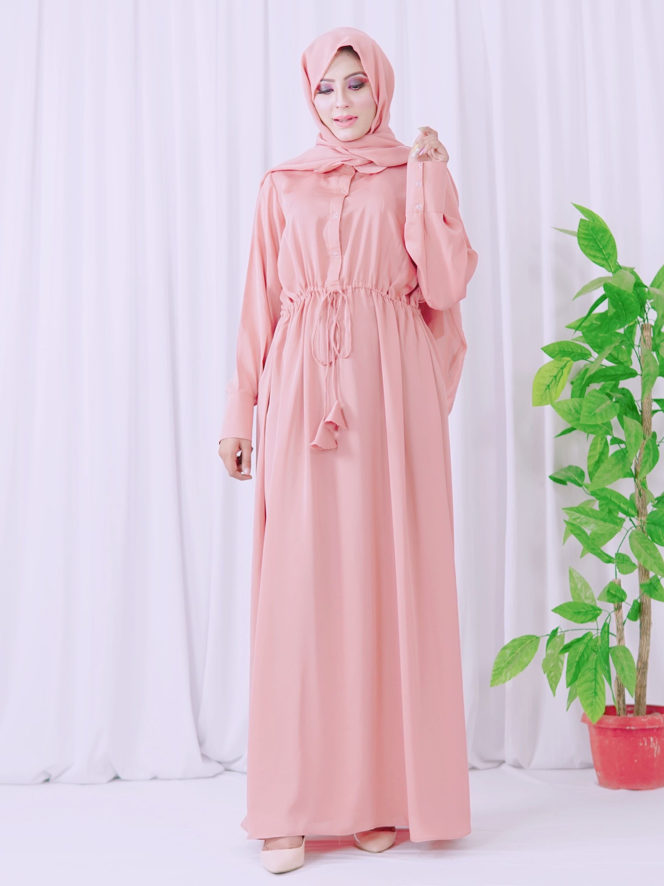 Maxi Abaya With Belt (pink) - Latest Abaya Style