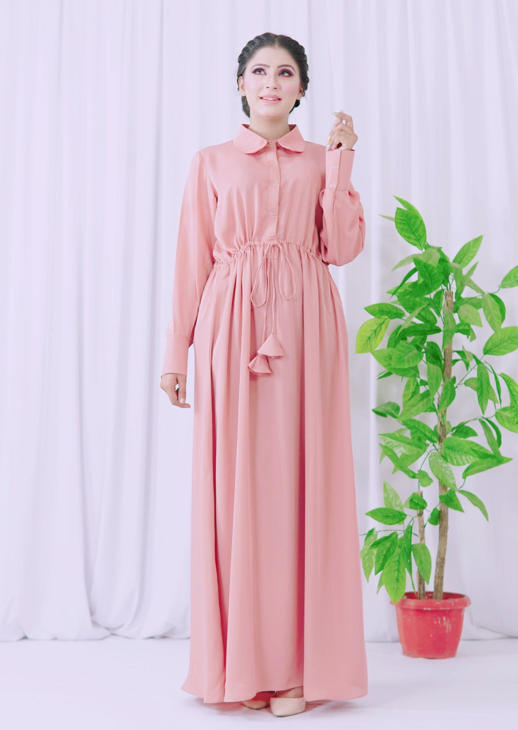 Maxi Abaya With Belt (pink) - New Abaya Style
